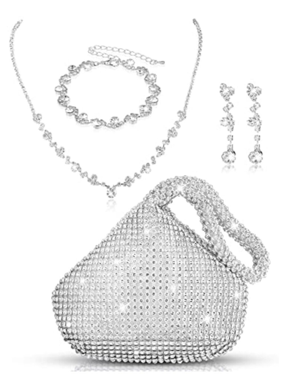 Rhinestone Jewelry Set & Clutch Purse - Necklace Earrings Bracelet